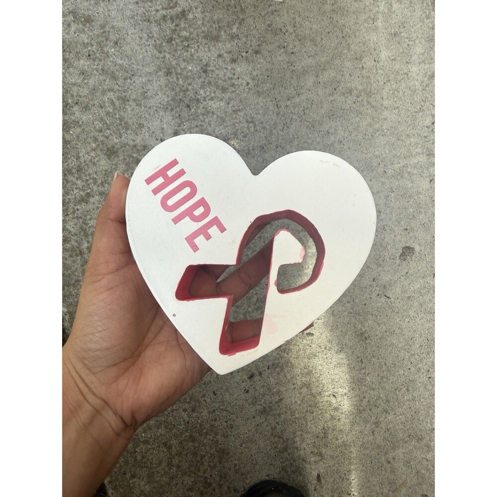 breast cancer awareness Decor Heart Wood Hand Painted Ribbon Cut Out A2